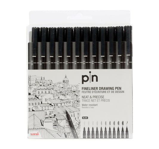 قلم رسم Uni-Ball Pin Fineliner، 12 قطعة، PIN200BK