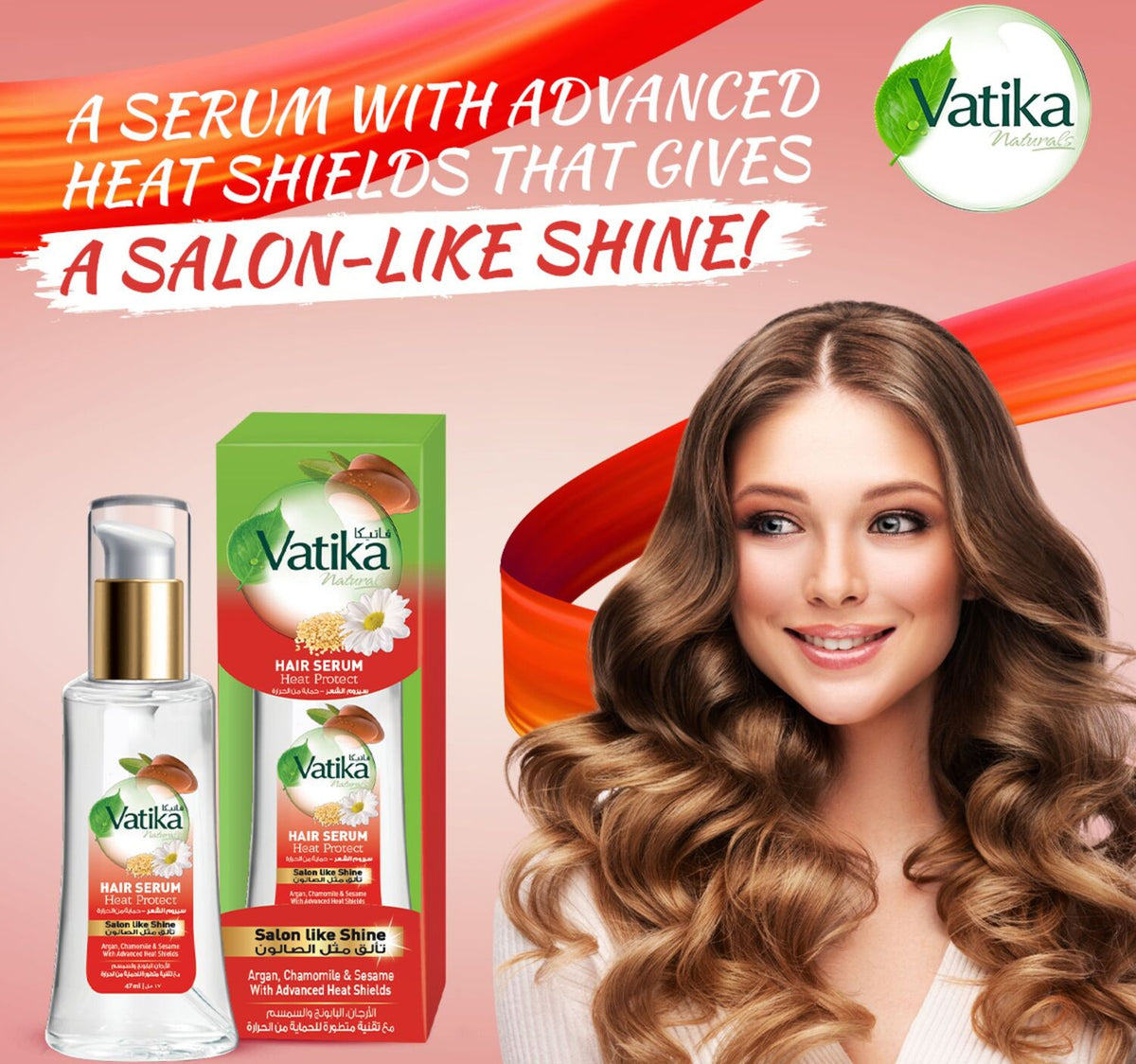 Vatika Naturals Heat Protect Hair Serum Argan Chamomile & Sesame With Advanced Heat Shields 47 ml