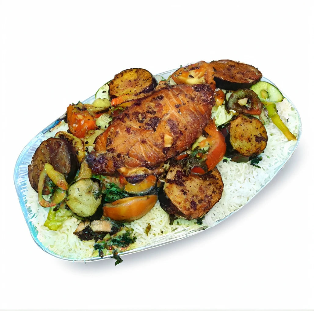 Fried Hamoor with Sheelani rice and eggplant sauce Al Lulu Kitchen