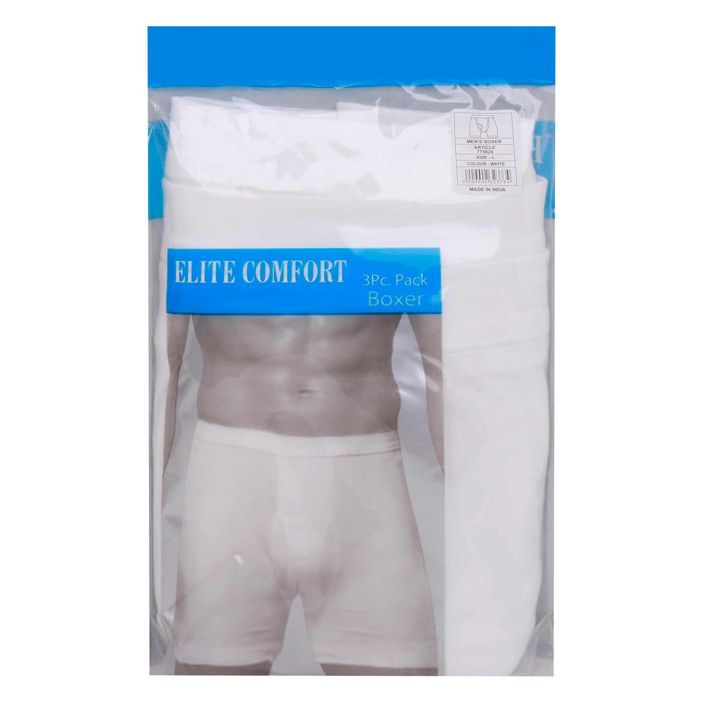 بوكسر رجالي قطني مريح من Elite Comfort، مقاس كبير، 3 قطع، أبيض، ELXUSW