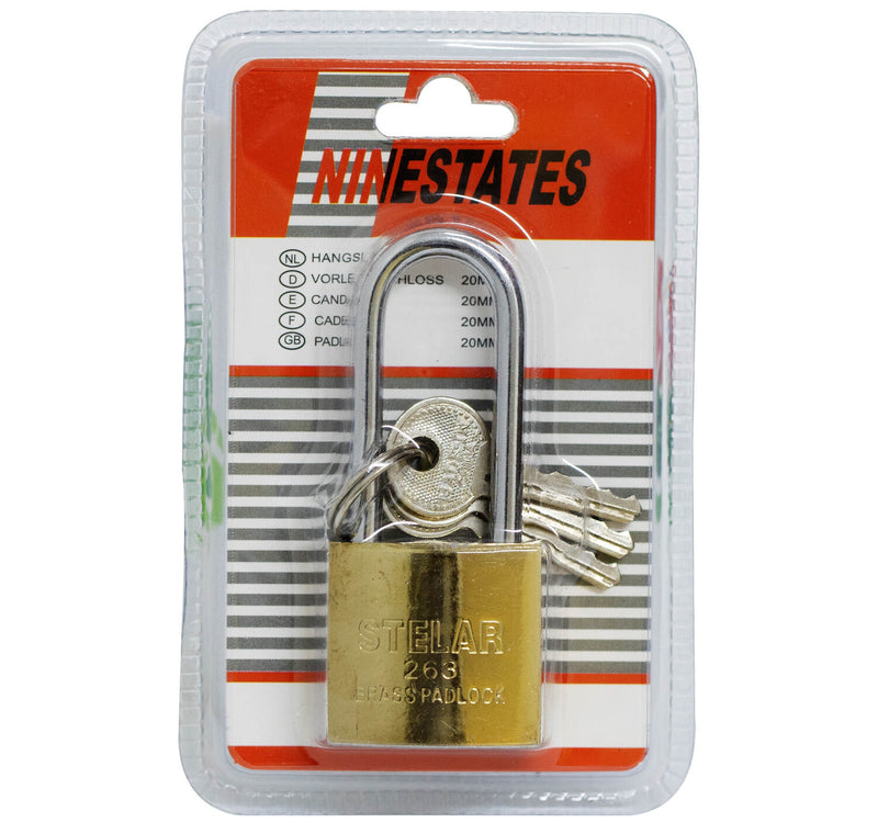 Nine States Brass Long Handle Pad Lock 32L 20 mm