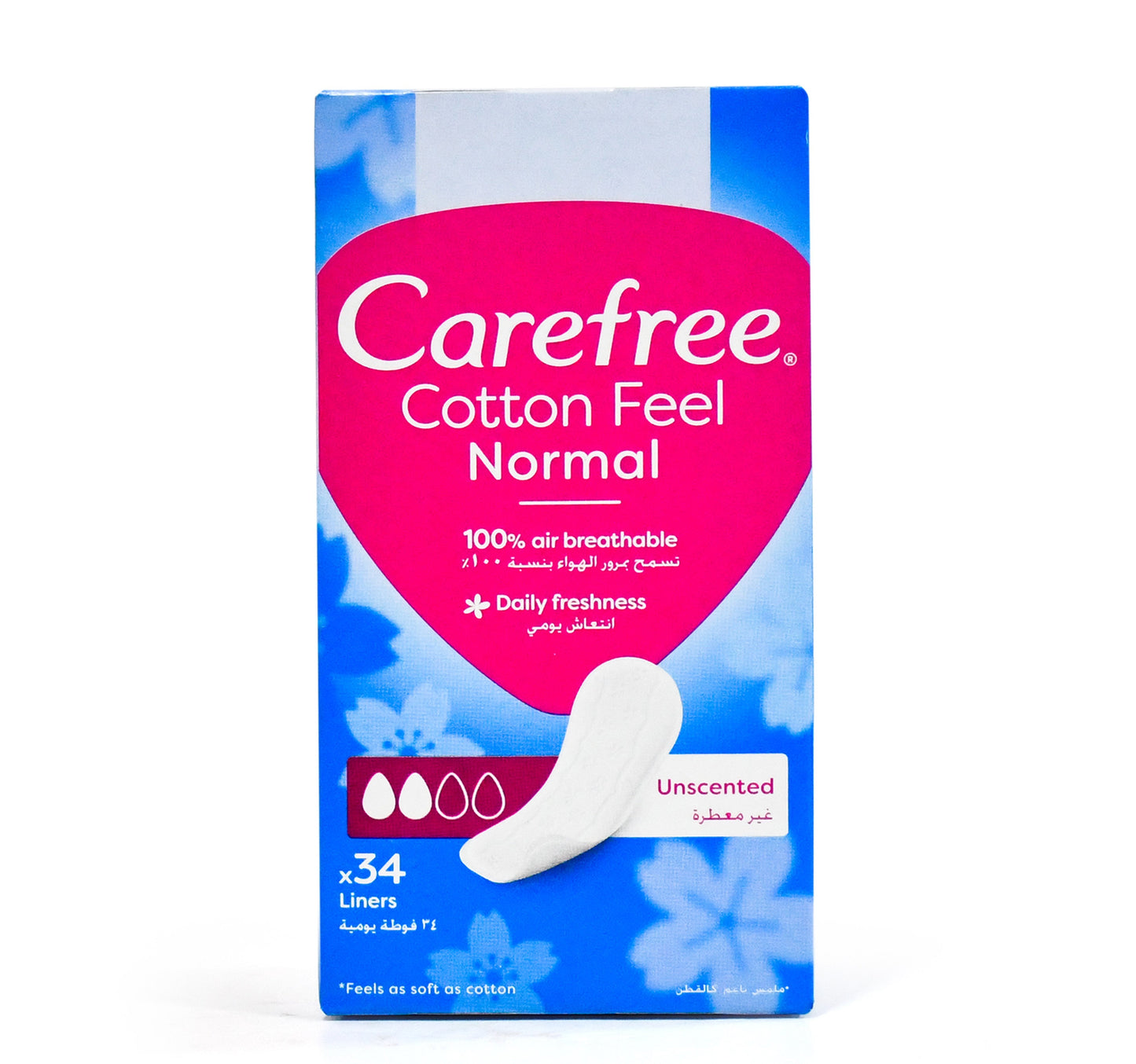 Carefree Cotton Feel Unscented Panty Liners 34 pcs