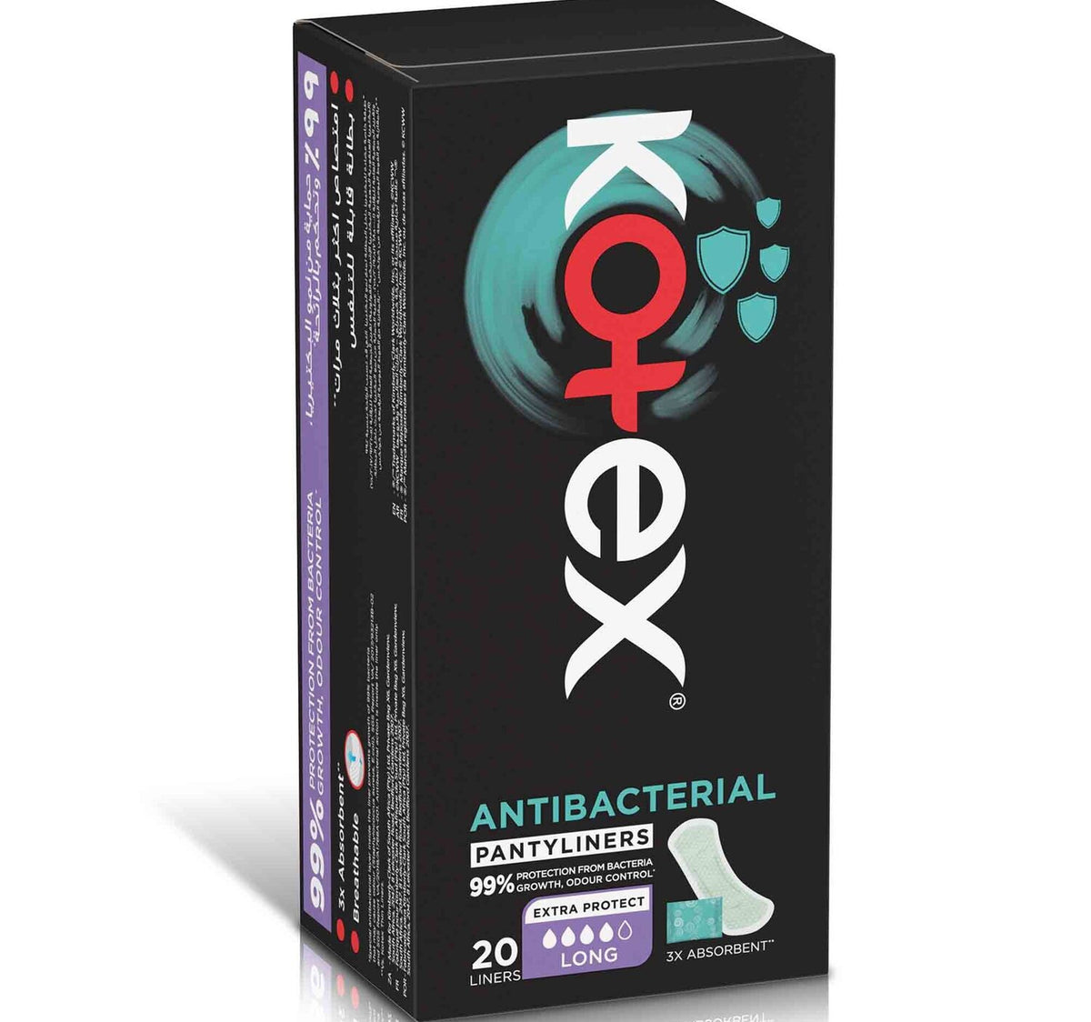 Kotex Antibacterial Panty Liners 99% Protection from Bacteria Growth Long Size 20pcs