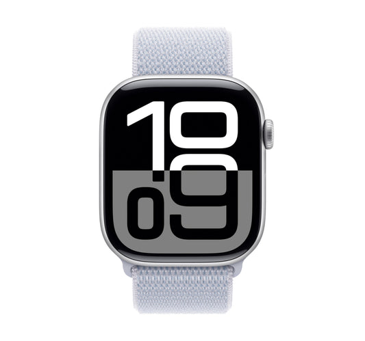 Apple Watch Series 10 GPS, 46 mm Silver Aluminium Case with Blue Cloud Sport Loop
