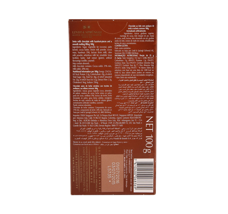 Lindt Lindor Milk Chocolate With Hazelnut 100 g