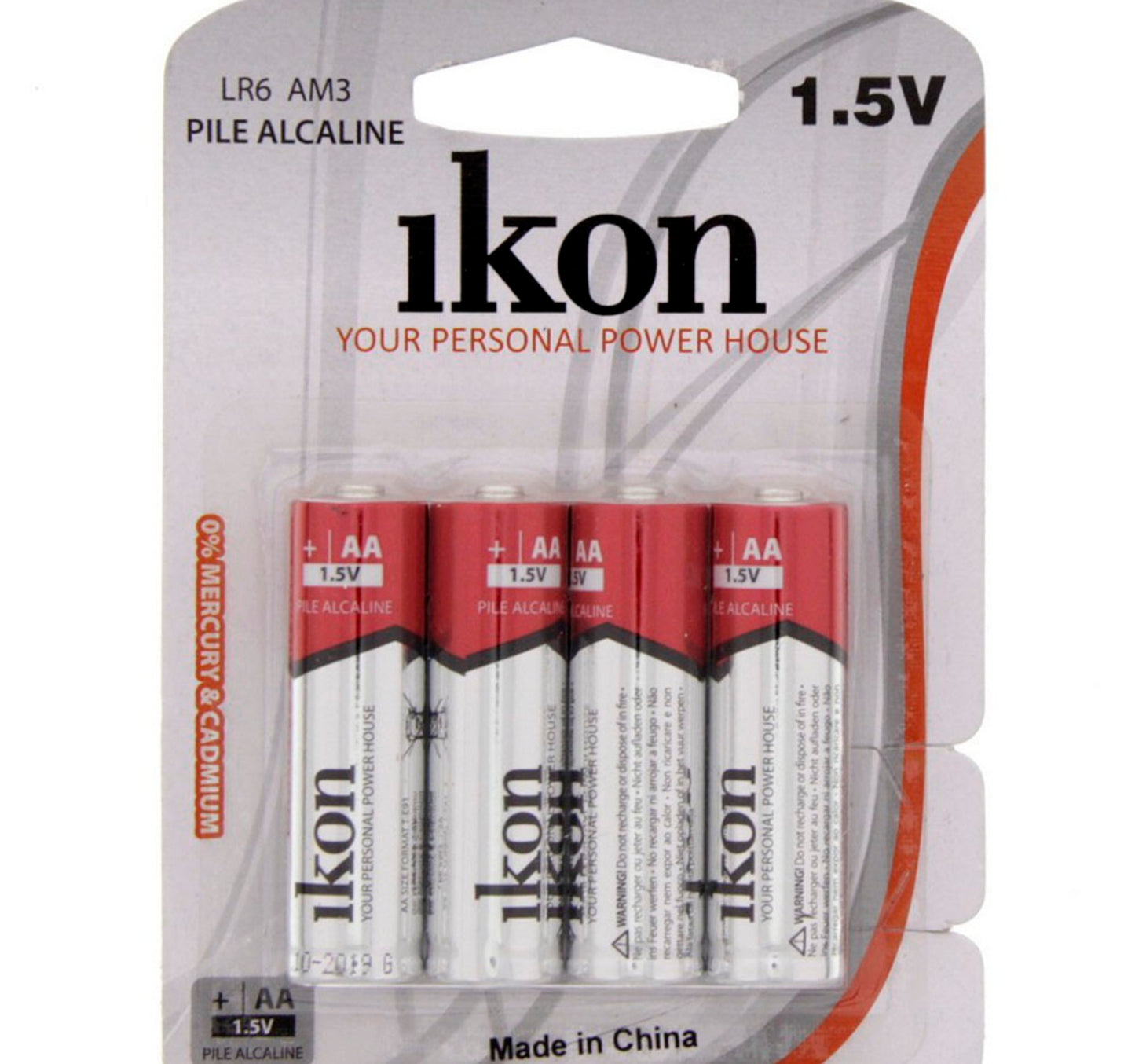 Ikon Alkaline AA Battery IKLR6BP4, pack of 4