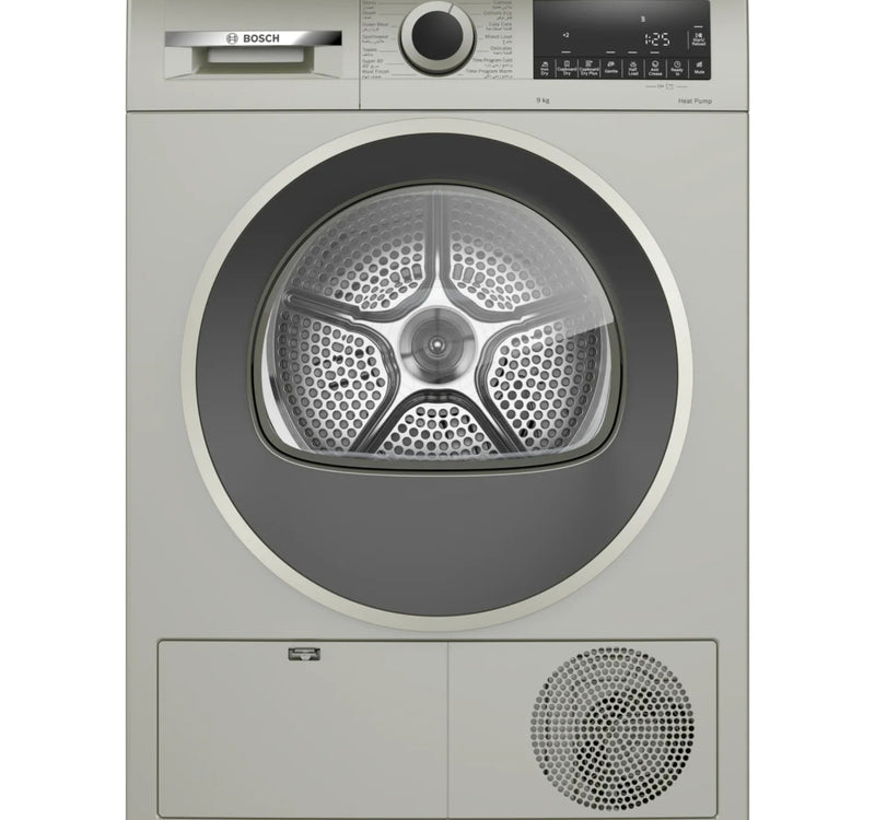 Bosch Series 4 Front Load Heat Pump Tumble Dryer, 9 kg, Silver Inox, WQG2410XGC