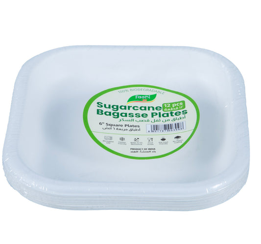 Faani Sugarcane Bagasse Square Plates 6" 12 pcs