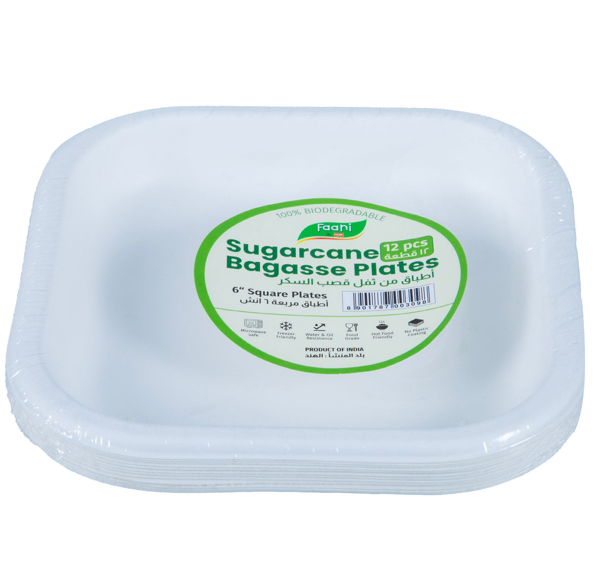 Faani Sugarcane Bagasse Square Plates 6" 12 pcs