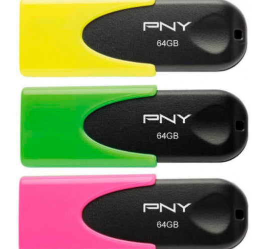 PNY USB Sticks NEO Edition أصفر، أخضر، وردي 64 جيجابايت 3 قطع
