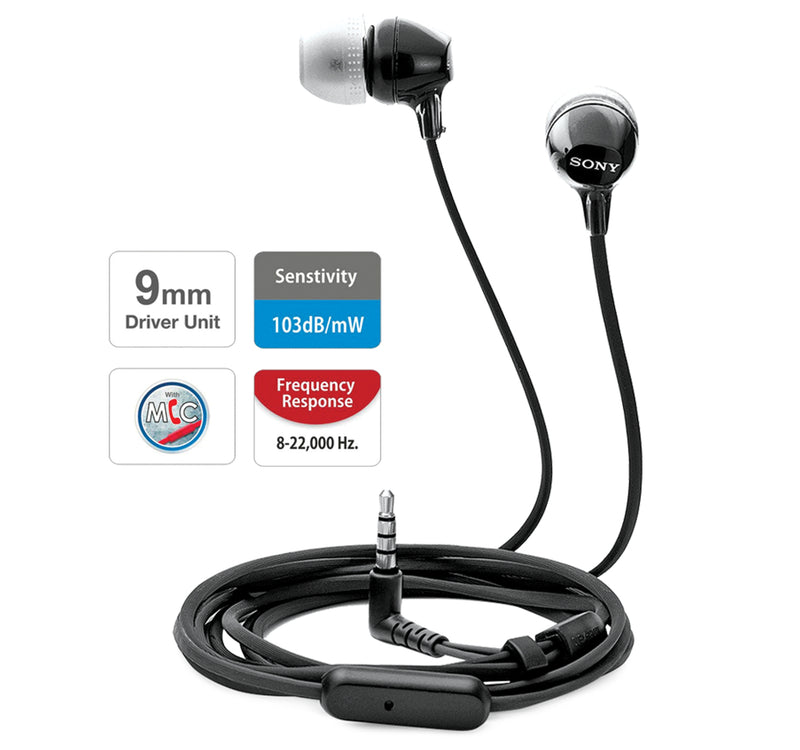 Sony Earphone MDR-EX14AP with Mic- Black