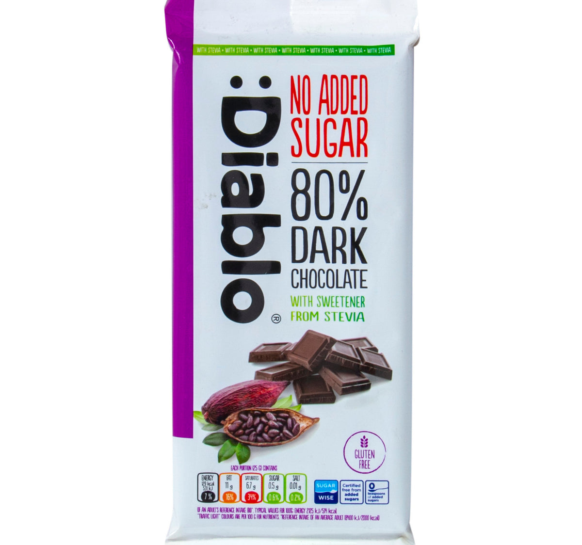 Diablo 80% Dark Chocolate No Added Sugar 75 g
